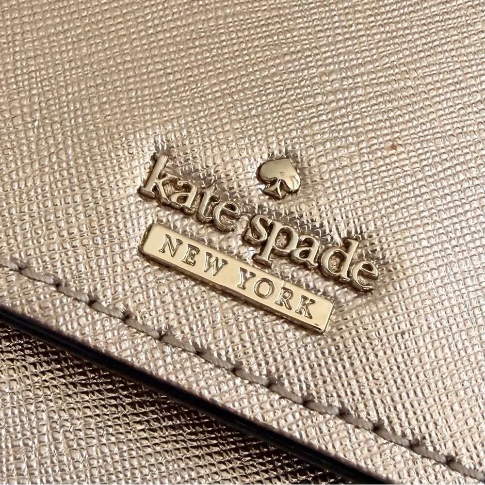 Kate Spade Rose Gold Metallic Leather Flap Crossbody Bag Chain Purse